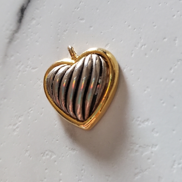 Silver & Gold Heart Necklace Charm - Picture 5 of 7